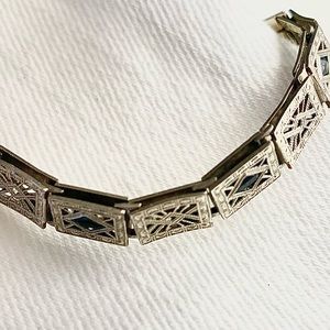 Vintage Simmons 18k Filigree White Gold Filled Bracelet With Sapphires